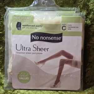 2 Pairs No Nonsense Ultra Sheer Pantyhose Size C Ivory Reinforced Panty & Toe
